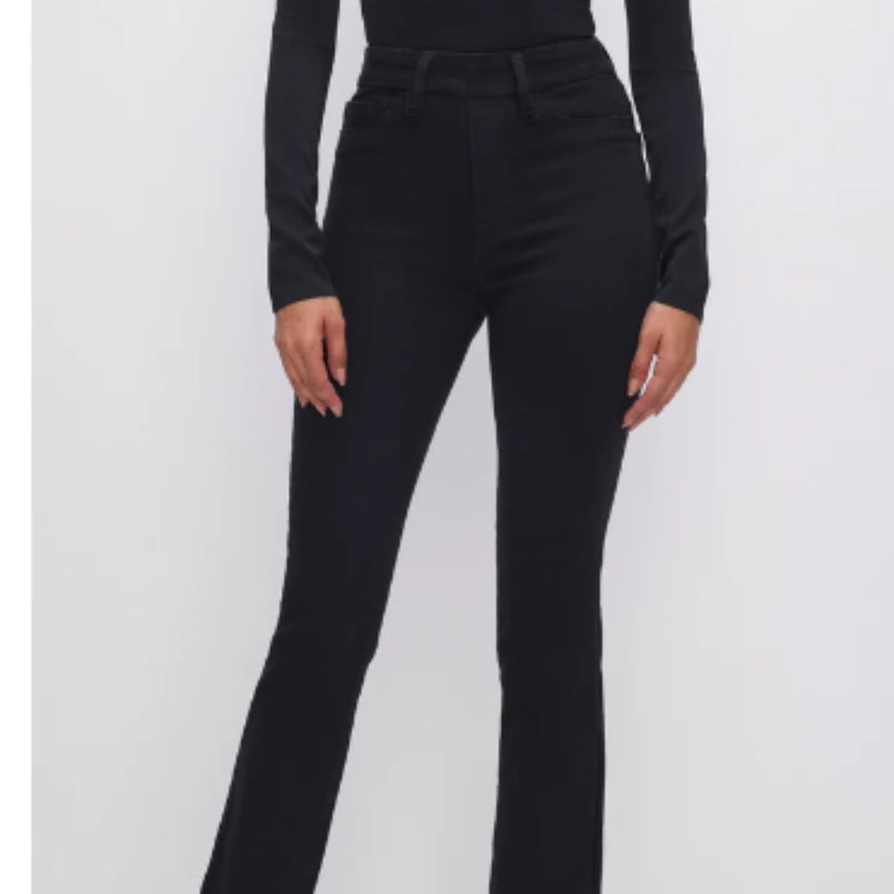 Good American Black Power Stretch Pull-on Straight Jeans Size 2 Medium